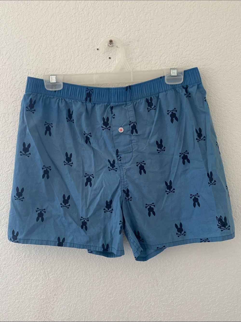 Psycho Bunny Light Blue Boxer Shorts with Navy Bunny Print Size M